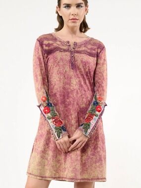 Aratta Cotton Stone Washed Embroidered Mini Dress, NWT